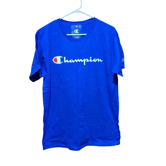 Champion Mens Medium 38-40  Royal Blue Script Logo Classic Jersey  T-Shirt - Picture 1 of 8